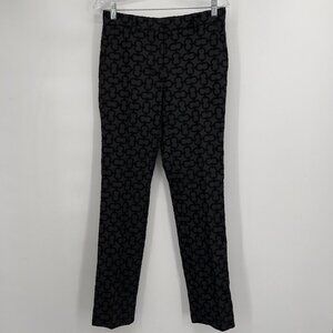Ann Taylor Sophia Black Geometric Embroidered High Rise Pants Women's 2